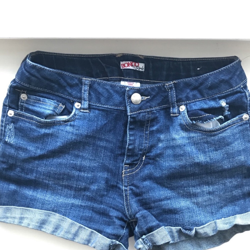 Dark wash mid rise jean shorts